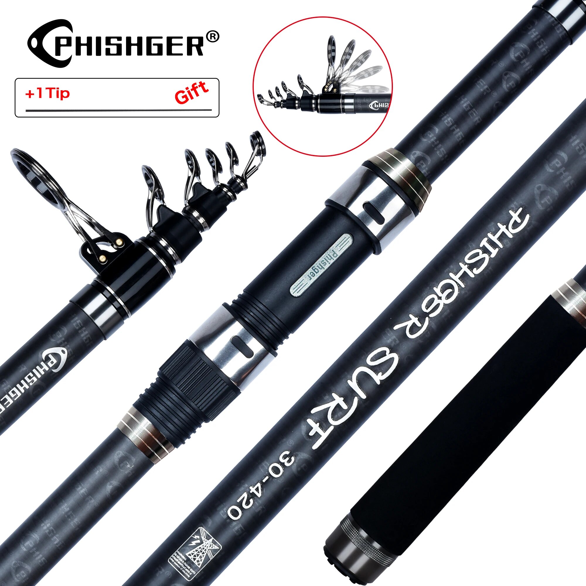 PHISHGER Telescopic Surf Spinn - Fishing Rod Surf บทวิจารณ์และราคา