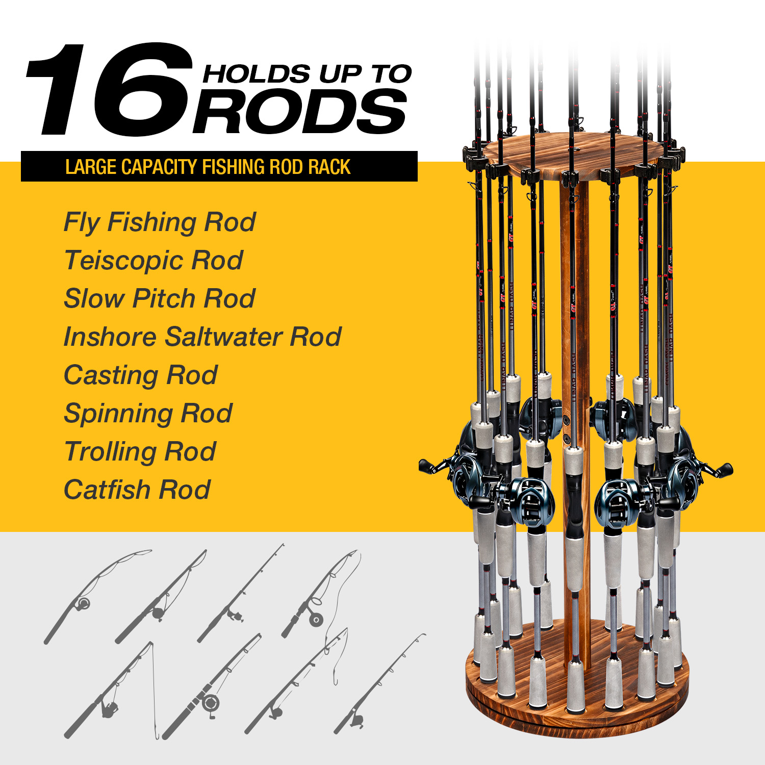 Round Carbonized Wood Fishing  - Fishing Rod Rack บทวิจารณ์และราคา