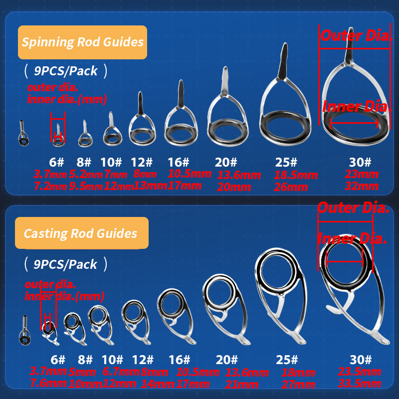 9Pcs Fishing Rod Guides Ring R - Fishing Rod Casting บทวิจารณ์และราคา