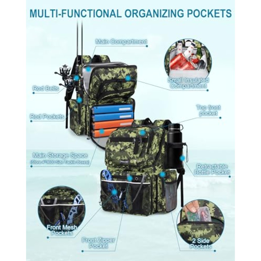 Fishing Backpack with Rod Hold - Fishing Rod Holder บทวิจารณ์และราคา